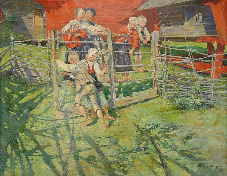 Allan osterlind Lekande barn - sommar pa fabodvallen China oil painting art